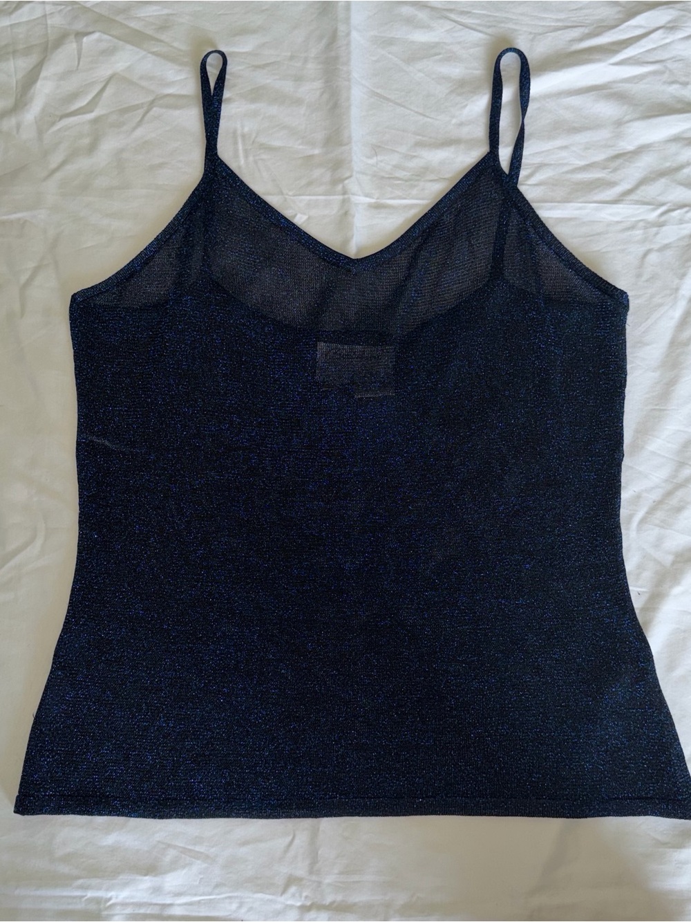 Vintage 90s Y2K Sparkle Navy Blue Sheer-Top Cami